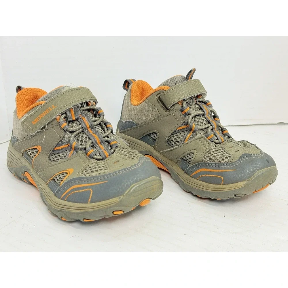 Merrell Trail Chaser Kids Hiking Shoes Gray Orange Hook-and-Loop Size 10M